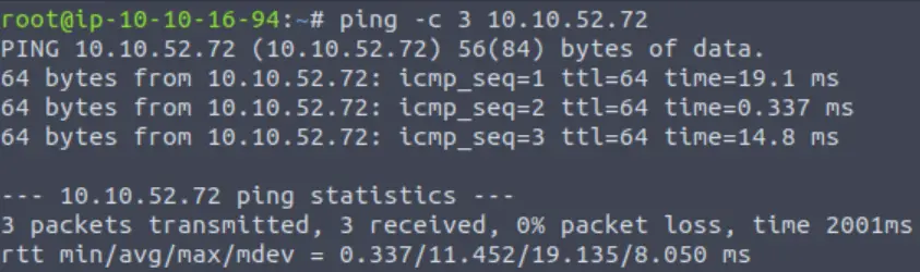 Pinging the box on TryHackMe Wgel CTF.