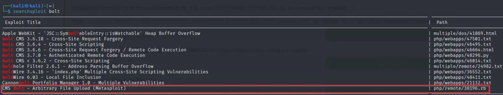 Using searchploit to identify potential vulnerabilities