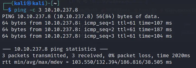 Pinging the box on TryHackMe Bolt