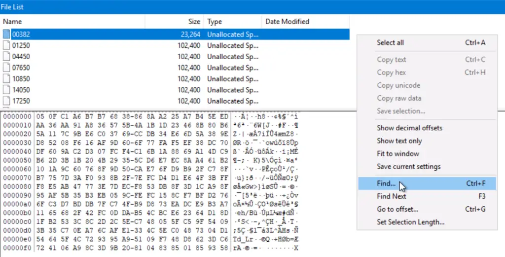 Using the find feature in FTK Imager