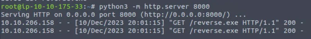 Confirming file download from our python simple http server