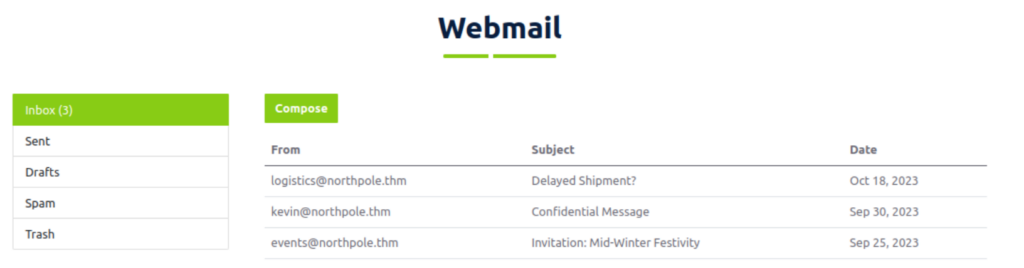 Accessing the webmail TryHackMe Advent of Cyber 2023 Day 4